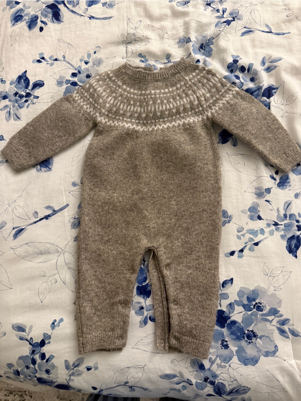 Mango Baby Neutral Beige Fair Isle Wool onesie